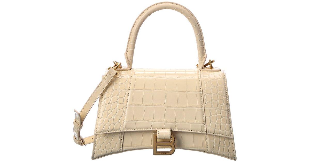 Balenciaga Hourglass Small Crocembossed Leather Top Handle Shoulder
