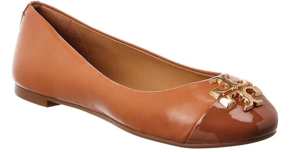 Tory Burch Everly Captoe Leather Flat in Brown Lyst Canada