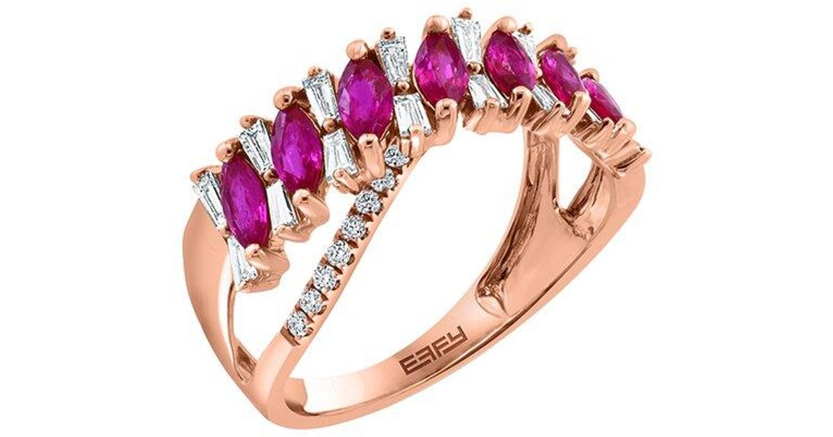 Effy Fine Jewelry 14K Rose 1.62 Ct. Tw. Diamond & Ruby Ring in Pink | Lyst