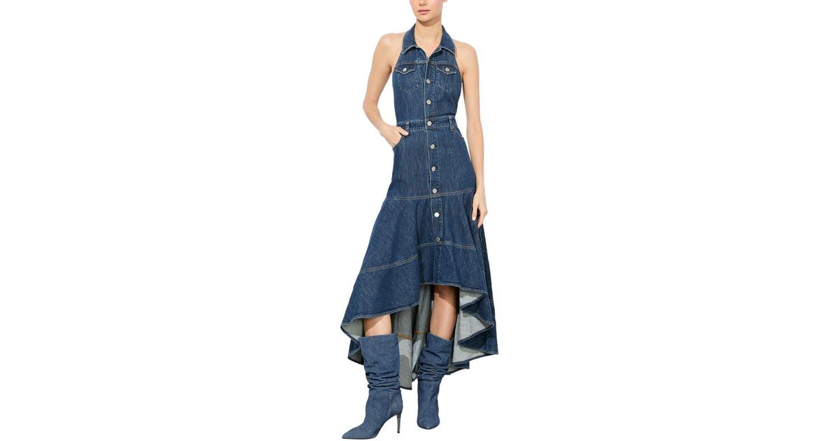 Alice + Olivia Juana High Low Denim Dress in Blue | Lyst