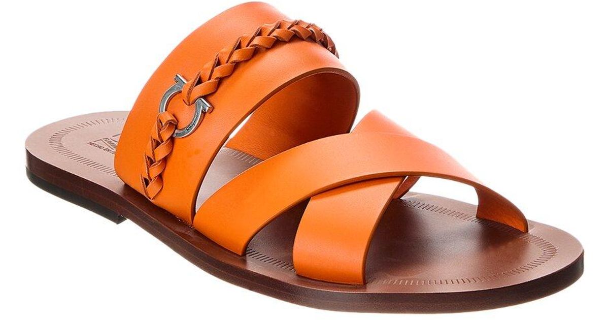 Ferragamo Giotto Leather Sandal, Orange Salvatore Ferragamo Iconic Top Handle 212193 Leather  main image 3