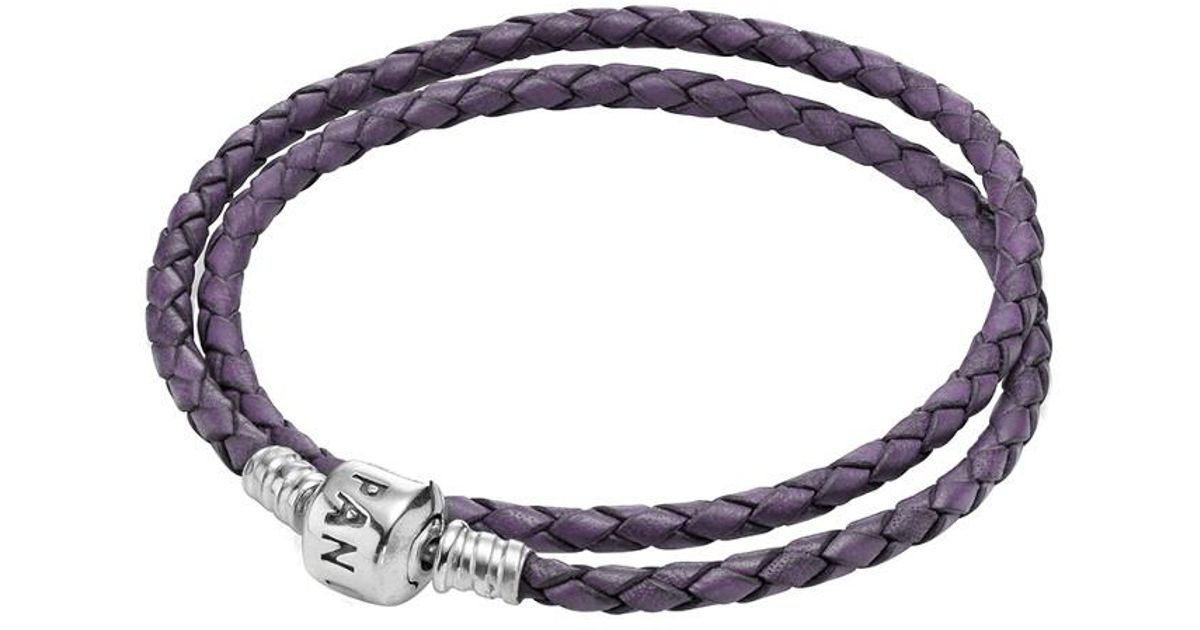 PANDORA Silver & Woven Purple Leather Double Wrap Bracelet in Metallic -  Lyst