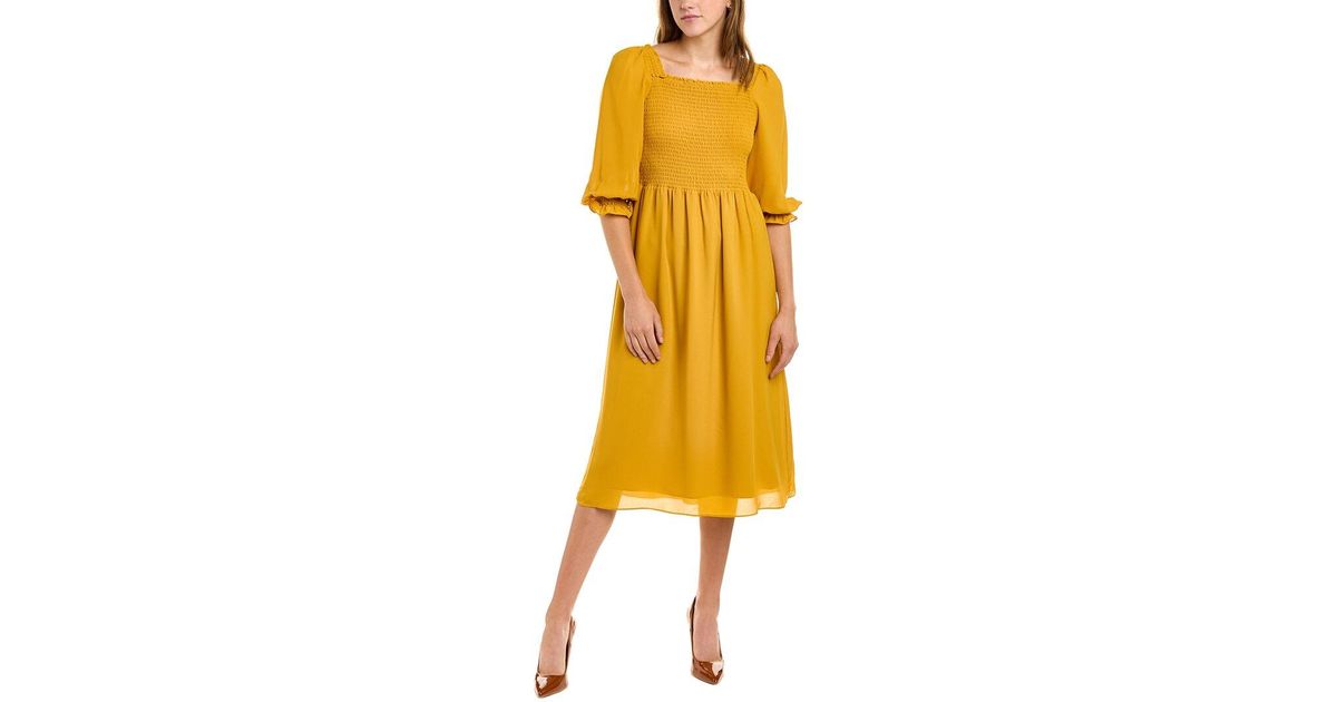 Lepore By Smocked Midi Dress in Yellow Lyst