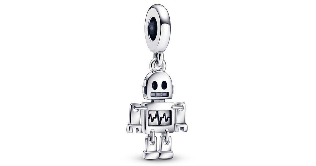 PANDORA Moments Silver Bestie Bot Robot Dangle Charm in White | Lyst