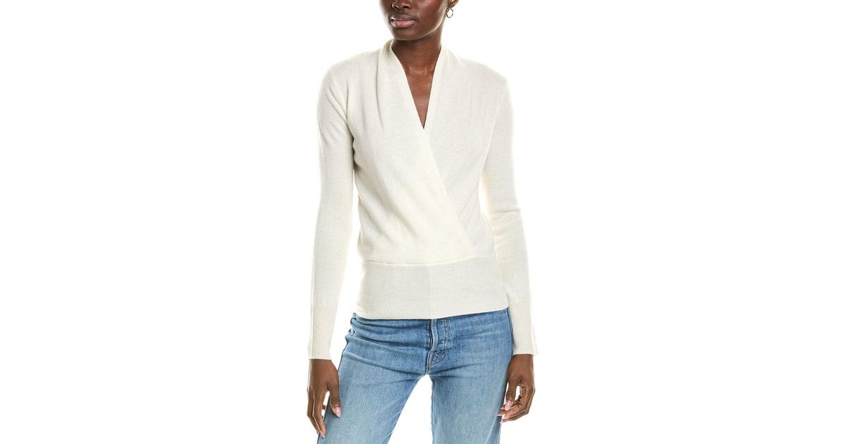 Sofiacashmere Faux Wrap Ribbed Cashmere Sweater in White Lyst UK