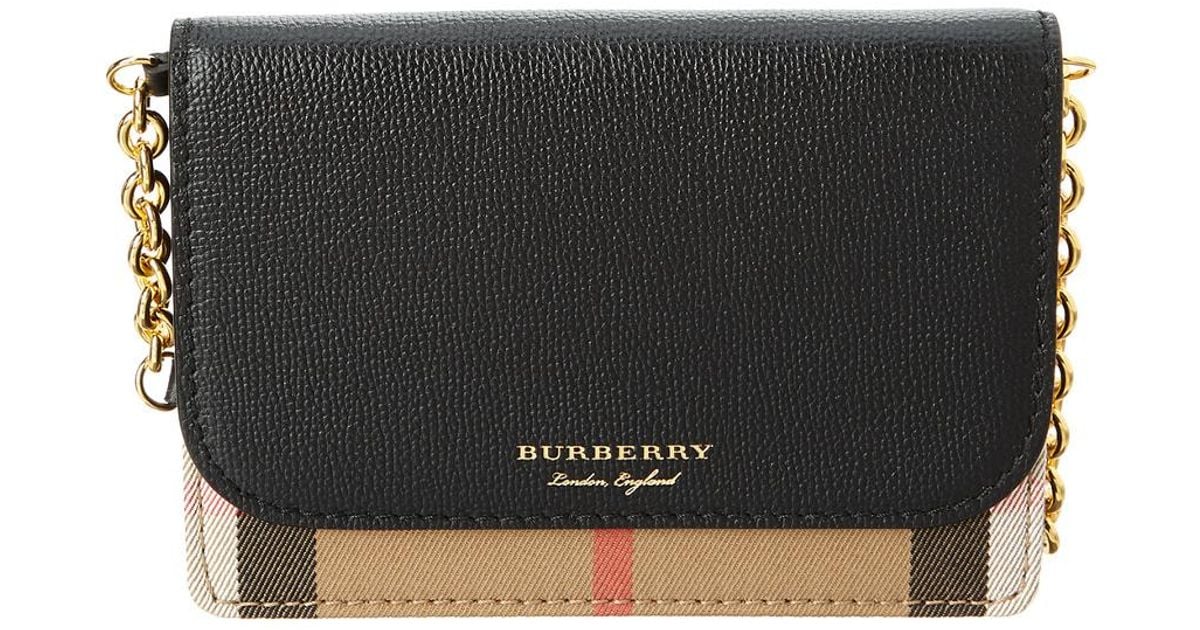 Burberry Hampshire House Check & Leather Wallet On Chain in Black Lyst