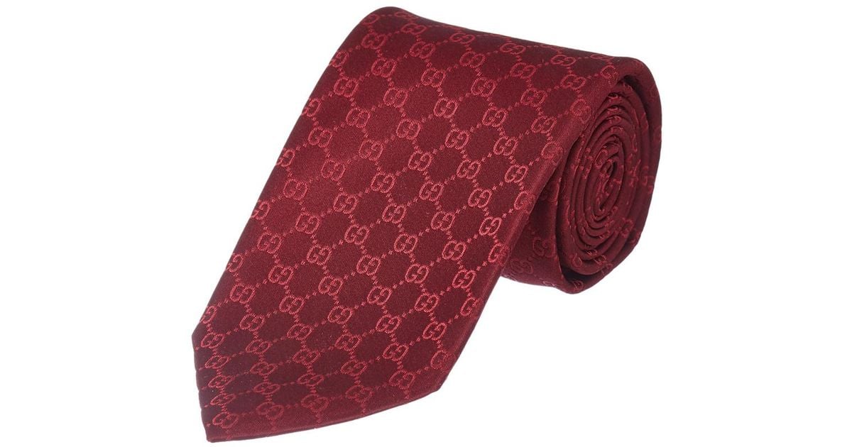 Gucci Red Gg Pattern Silk Tie for Men - Lyst