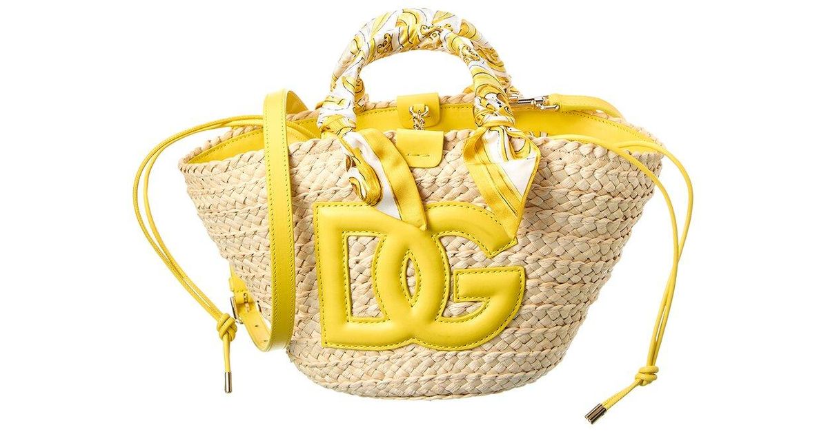 Dolce & Gabbana Kendra Small Straw & Leather Tote in