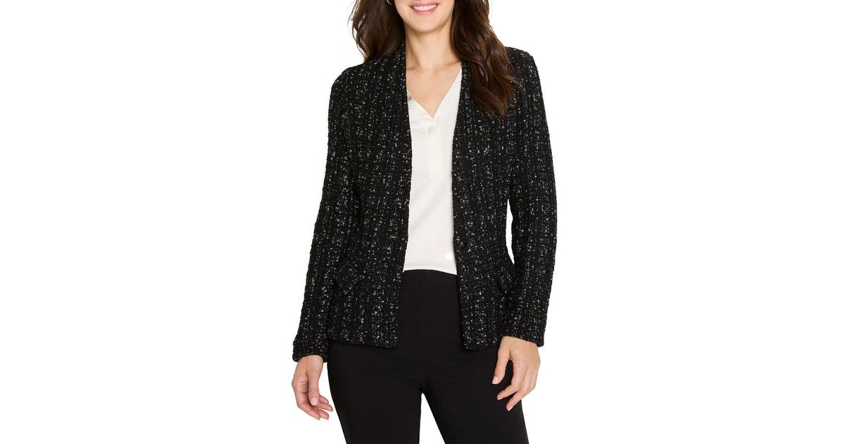 NIC+ZOE Petite Metallic Grid Knit Jacket in Black | Lyst