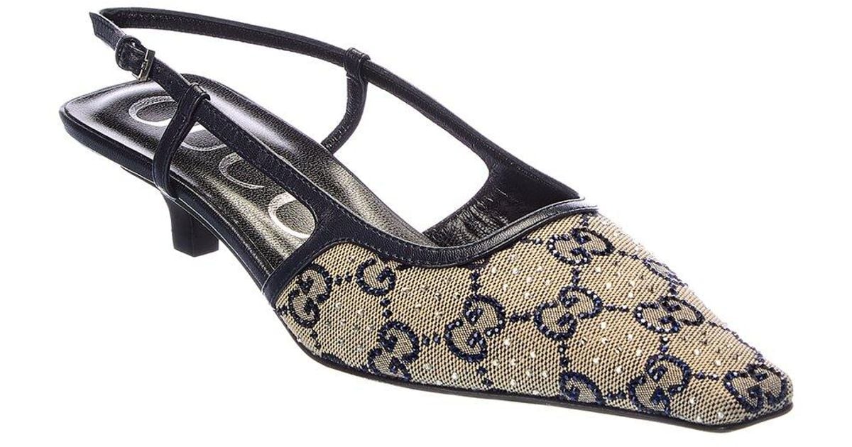 Gucci GG Canvas Leather Slingback Pump in Metallic Lyst