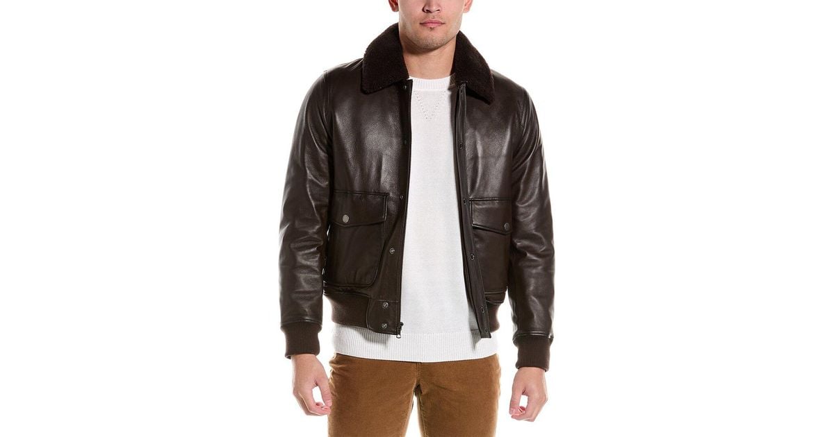 Brooks Brothers Out Leather Flight Jacket in Black for Men Lyst UK