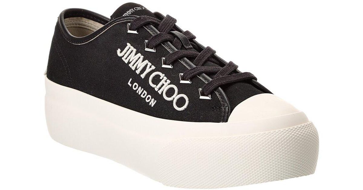 Jimmy Choo Palma Maxi/F Canvas & Leather Platform Sneaker in Black