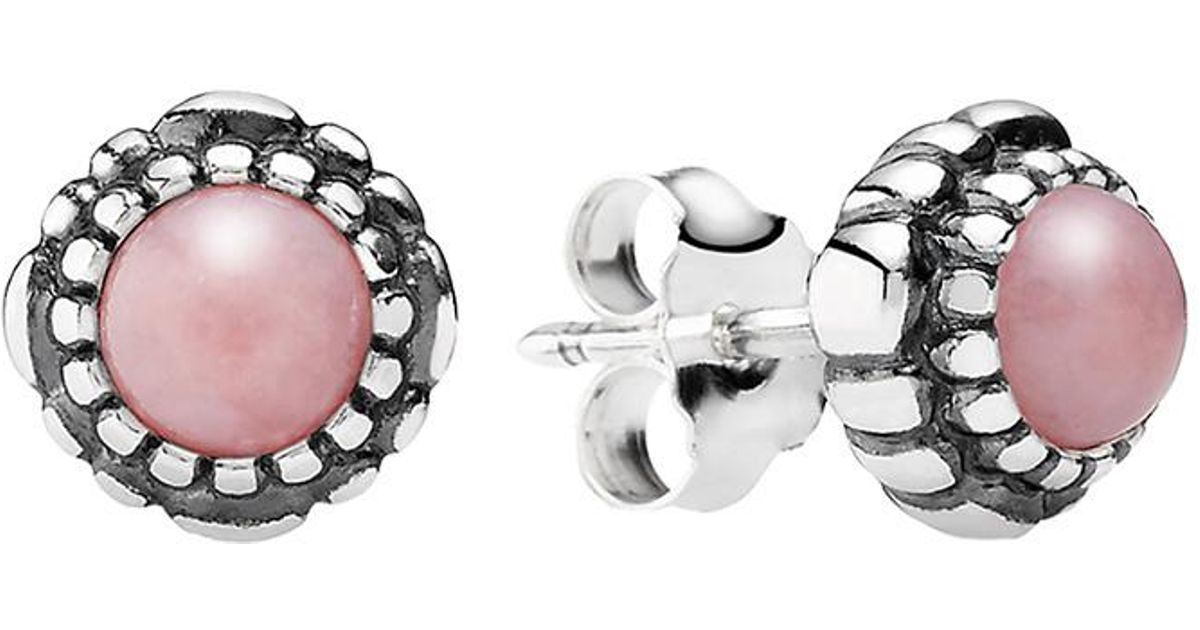 nikkel kopi opnåelige PANDORA Birthday Blooms October Silver Pink Opal Studs | Lyst