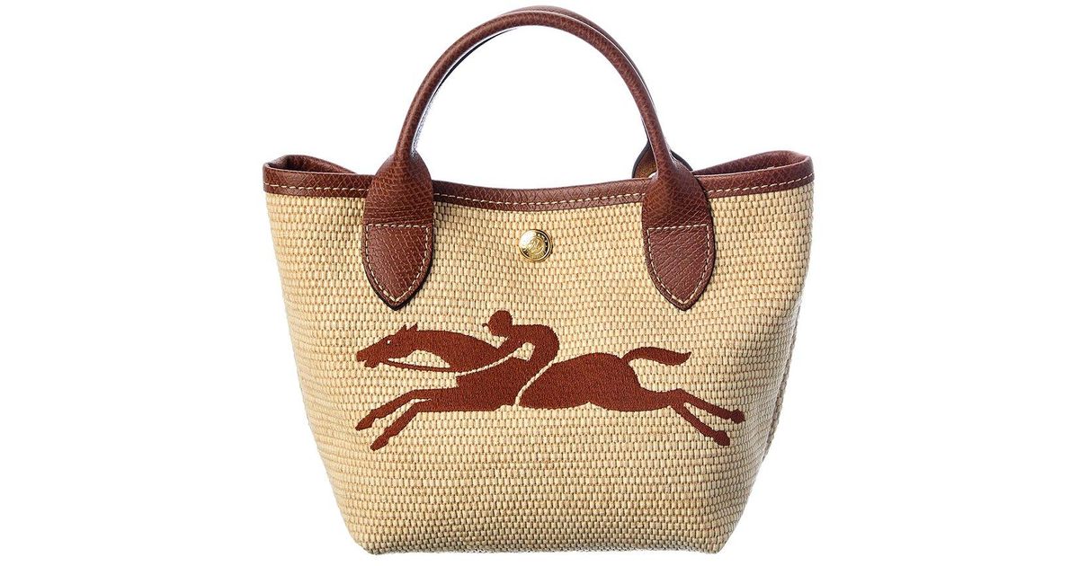 Longchamp Le Pliage Paris Sainttropez Straw & Leather Tote in Brown
