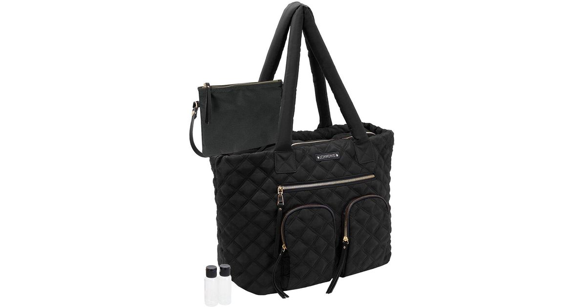 Joan & David Nylon Diamond Quilted Tote in Black Lyst
