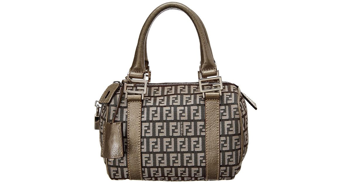 Fendi Brown Zucchino Canvas Forever Bauletto Mini Boston Bag | Lyst