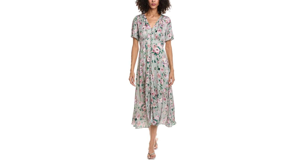 The Kooples Flowing Flowers Midi Dress in Green | Lyst UK