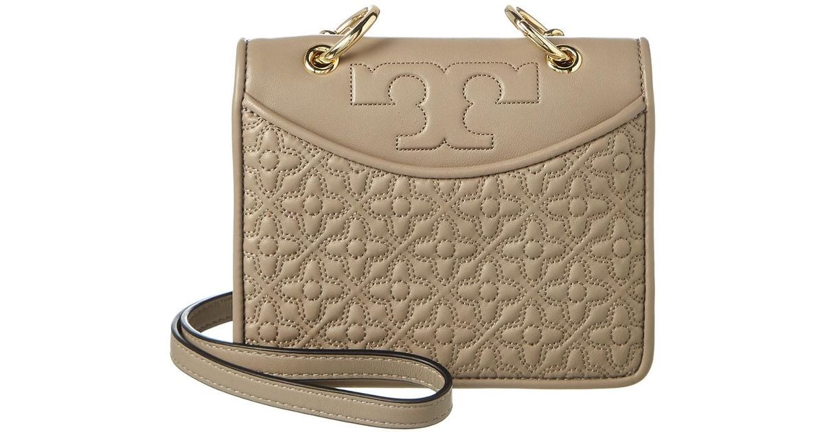 Tory Burch Bryant Quilted Leather Mini Crossbody Shoulder in Gray | Lyst