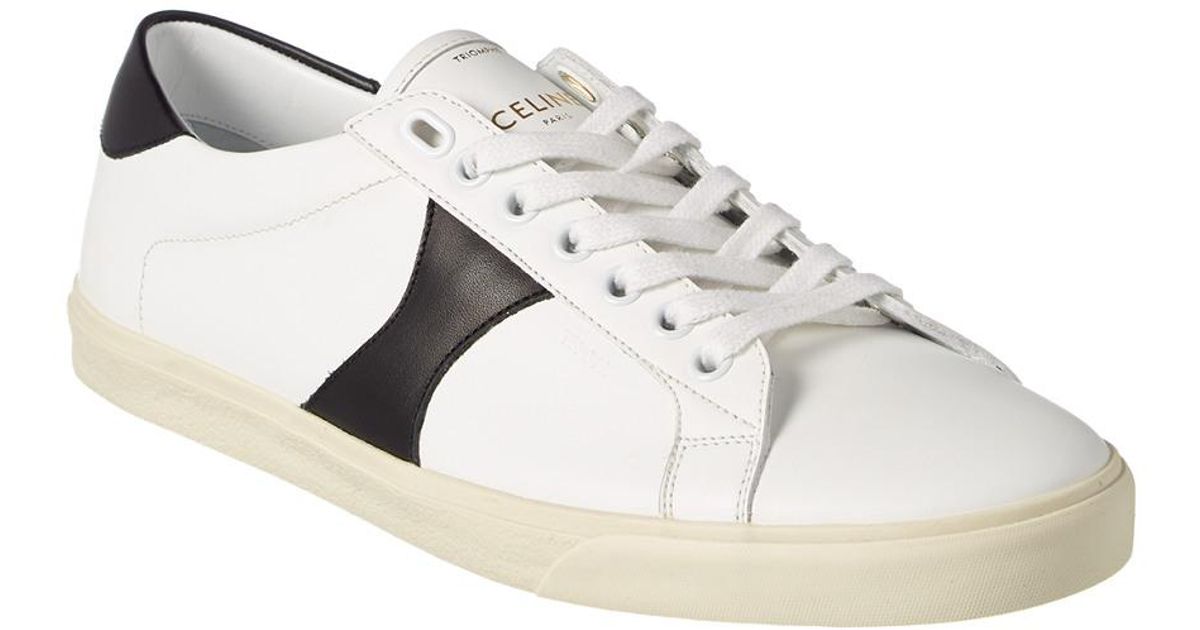 Celine Triomphe Laceup Leather Sneaker in White Lyst