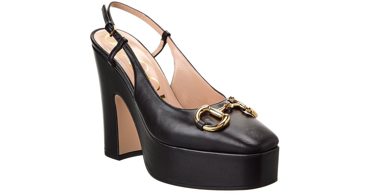 Gucci Horsebit Leather Slingback Platform Pump in Black Lyst