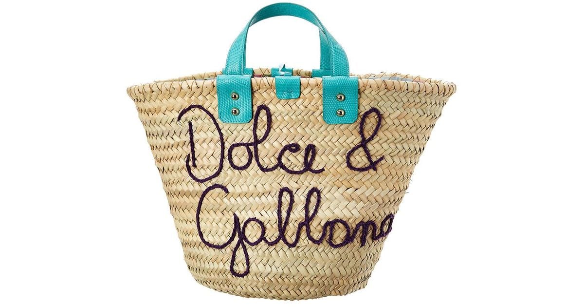 Dolce & Gabbana Kendra Coffa Straw Tote in Blue Lyst