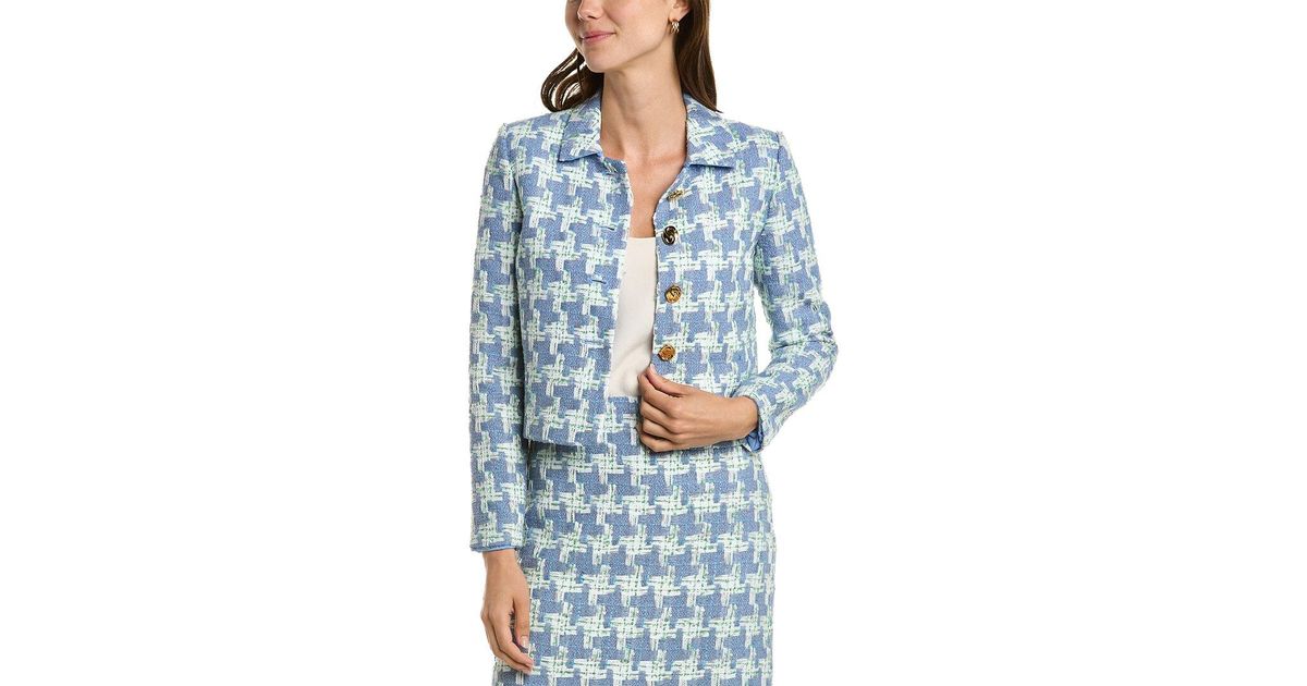 St. John Sequin Houndstooth Jacket in Blue Lyst