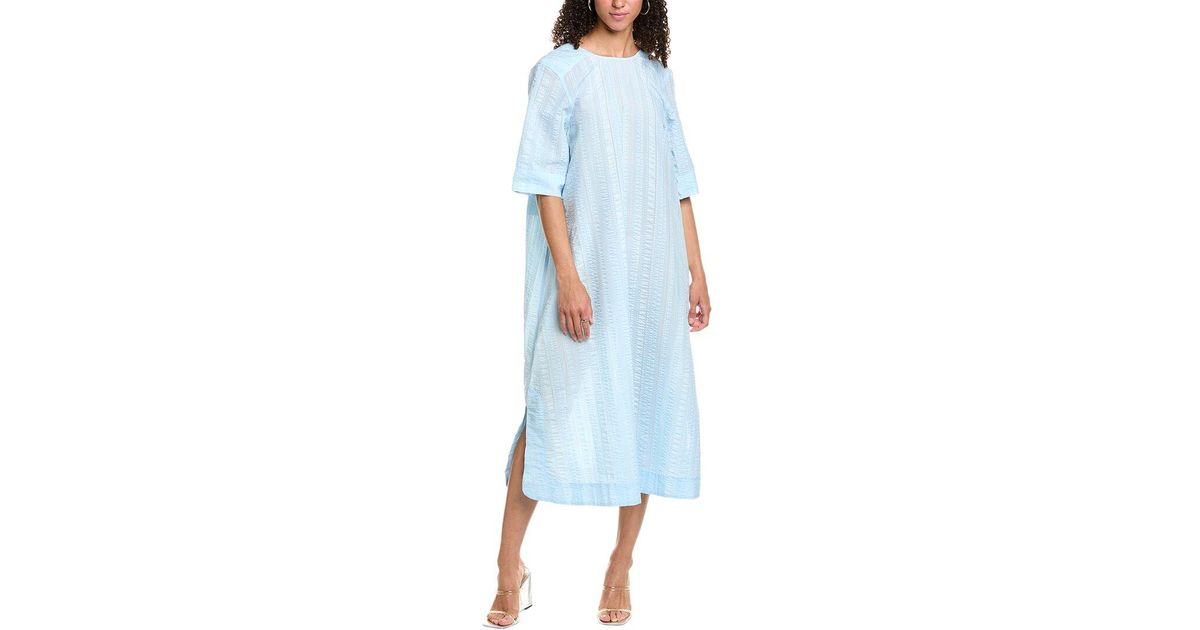 chinese dress ladies Ganni Seersucker Check Smock Maxi Dress