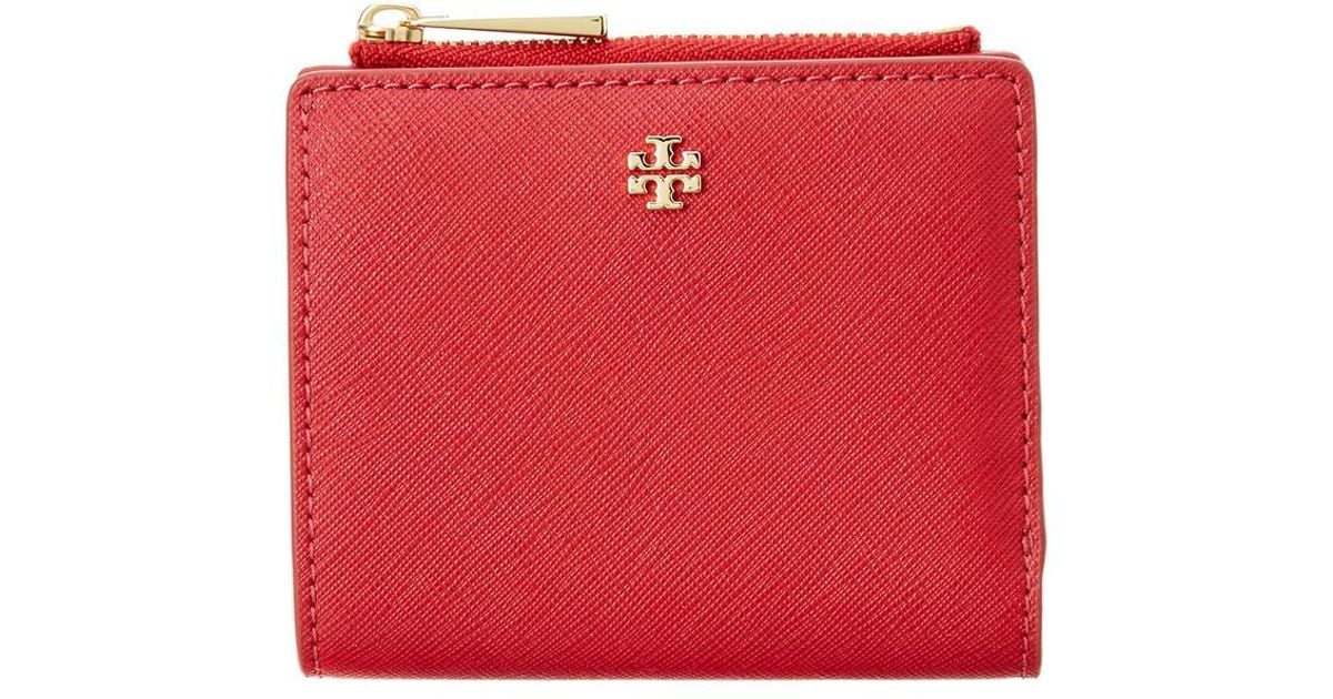 Tory Burch Emerson Leather Mini Wallet in Red | Lyst