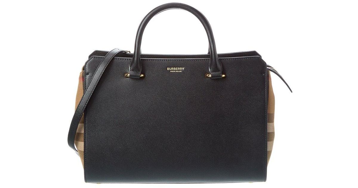Burberry Banwell Check Canvas & Leather Satchel in Black | Lyst