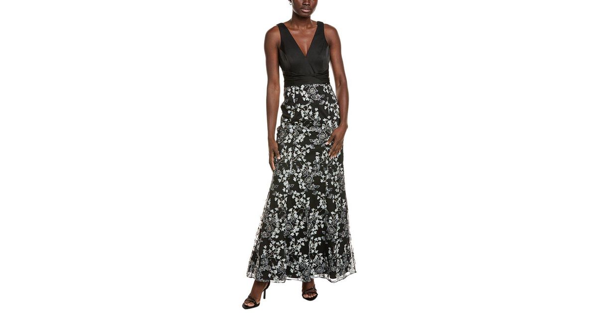 Aidan Mattox Black Evening Gown with Pink Filigree Beading