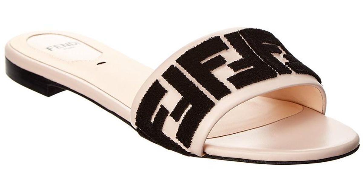 fendi embroidered leather slide sandal