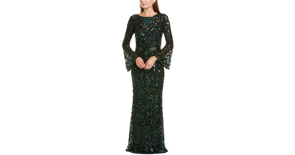 mac duggal green sequin gown