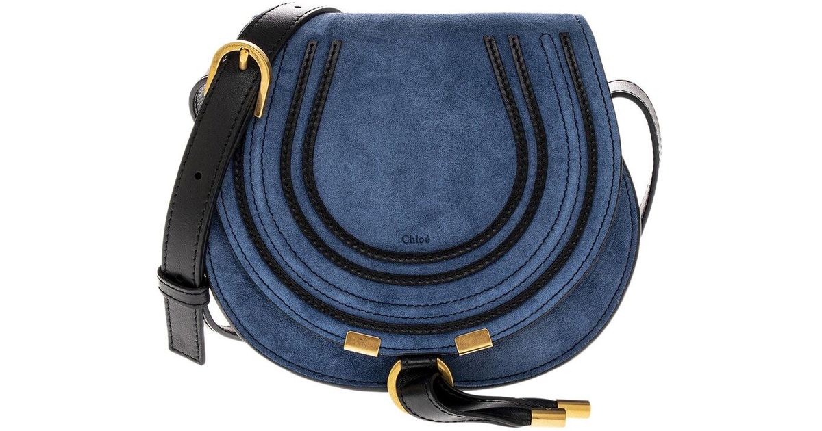 Chloé Marcie Small Bicolor Suede & Leather Saddle Bag in Blue | Lyst