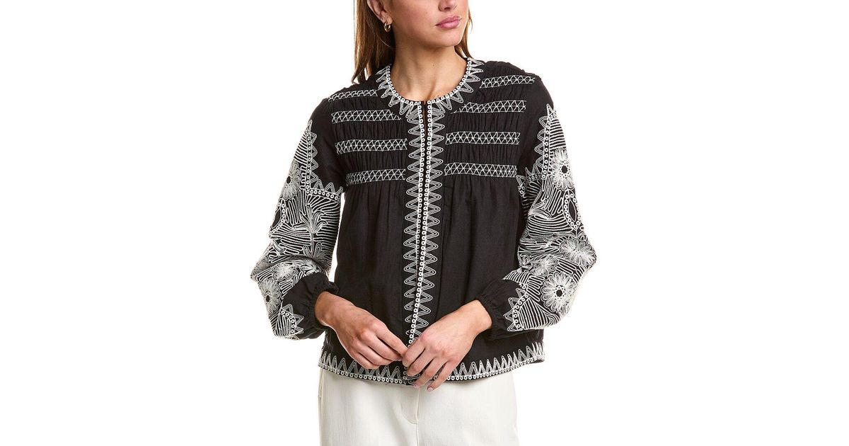 Johnny Was Elaine Linen-Blend Jacket in Black | Lyst UK