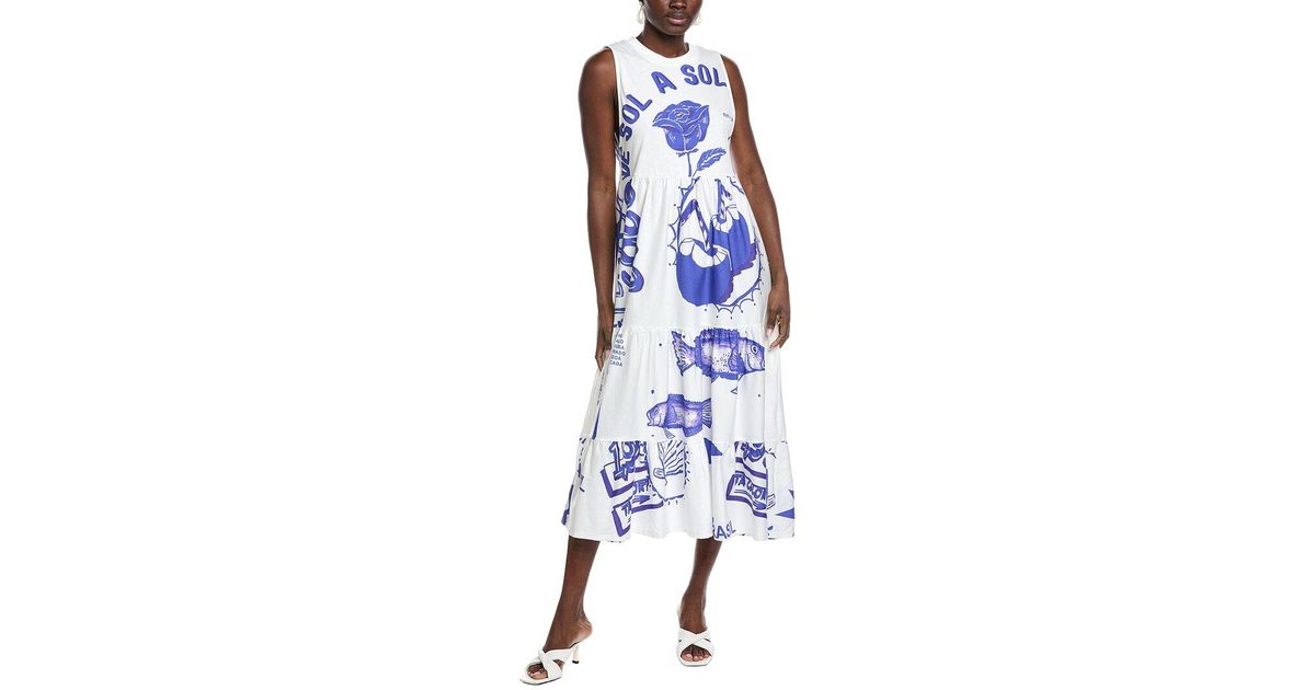 farm rio rainha das aguas t shirt dress FARM Rio Rainha Das Aguas T-Shirt Dress in Blue