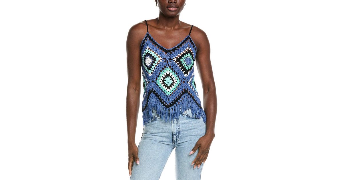 Elan Fringe Bottom Tank Top in Blue | Lyst