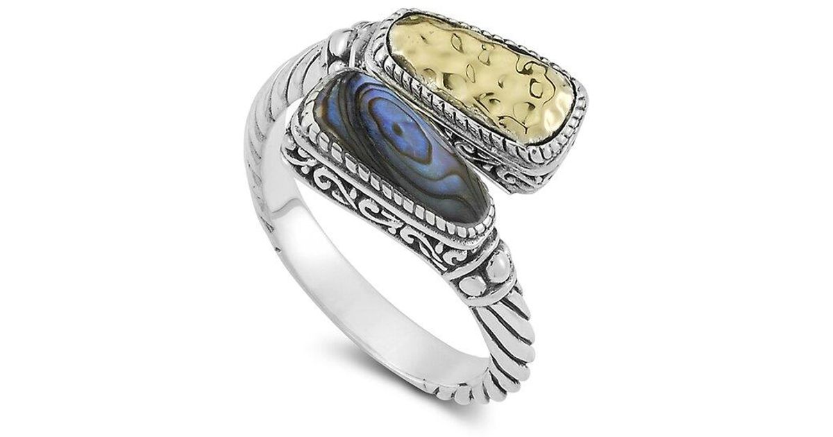 Samuel B. 18k & Silver Abalone Hammered Bypass Ring in White | Lyst