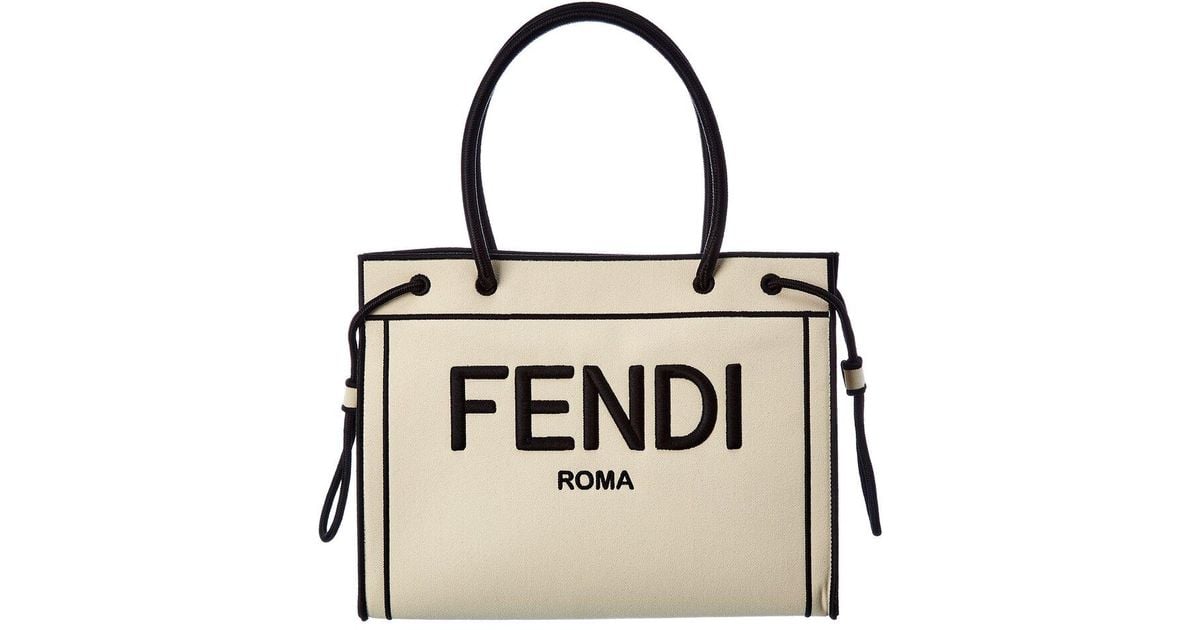 Fendi Roma Logo Canvas Shopper Tote - Lyst