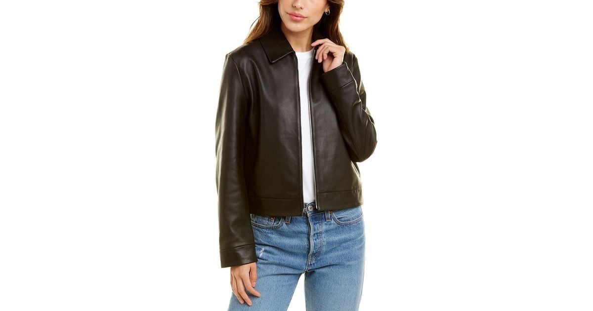 Theory Clean Crop Leather Jacket in Black | Lyst