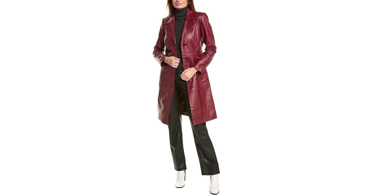 Badgley Mischka Leather Trench Coat in Red Lyst