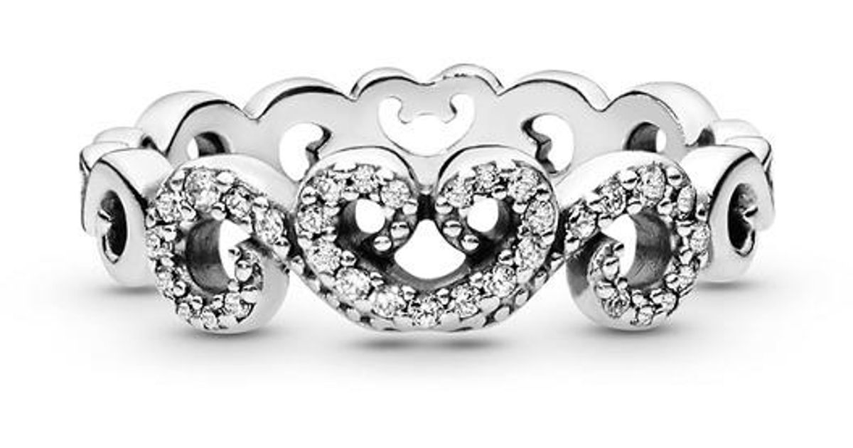 PANDORA Silver Cz Heart Swirls Ring in 
