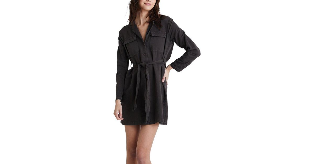 Bella Dahl Belted Linen-blend Utility Dress in Black | Lyst