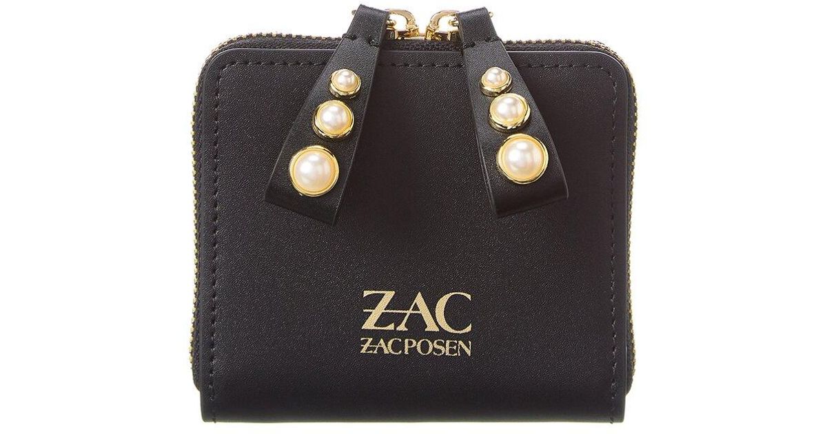 Womens Accessories Wallets and cardholders Zac Posen Zac Eartha Pearl Lady Zipped Small Leather Wallet in Black 