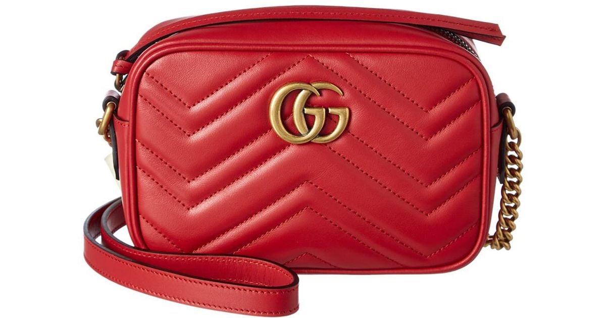 Gucci GG Marmont Mini Matelasse Leather Crossbody Camera Bag in Red