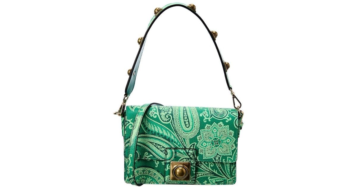 Etro Paisley Print Leather Shoulder Bag in Green | Lyst