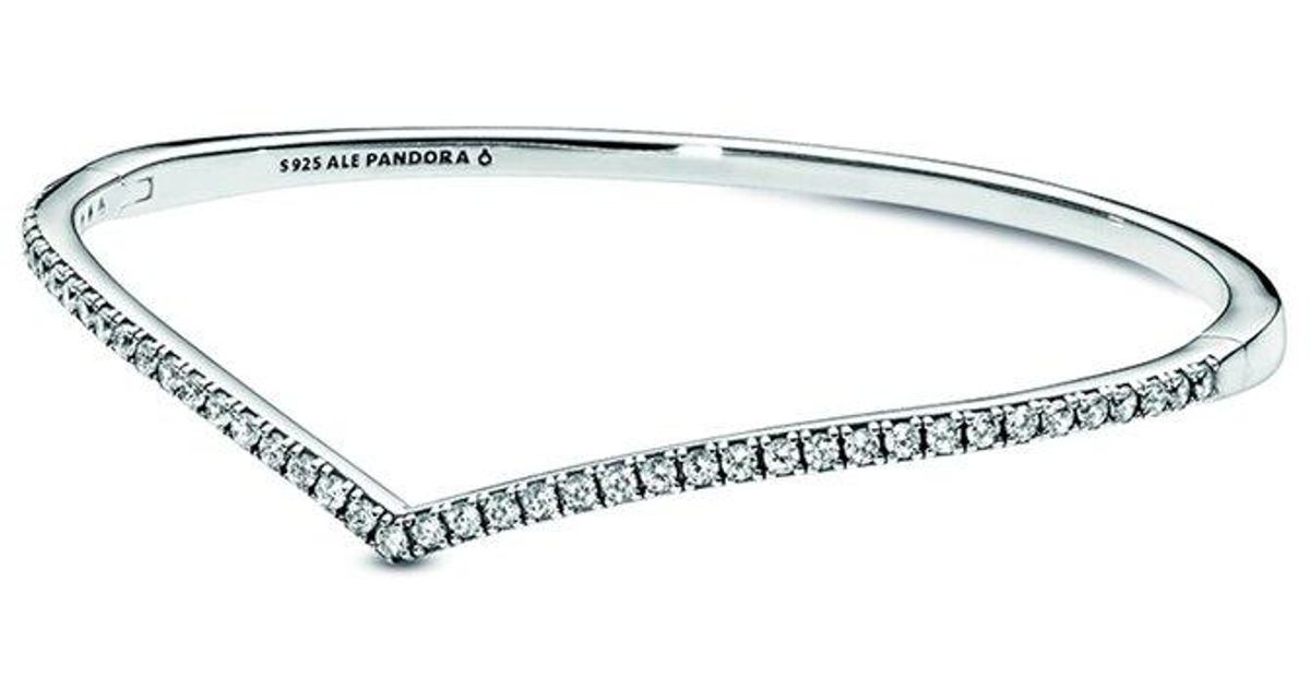 PANDORA Timeless Silver Cz Wishbone Bangle Bracelet in White | Lyst