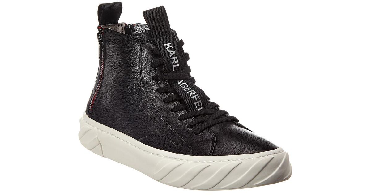 Karl Lagerfeld Double Back Zip Leather High-top Sneaker in Black 