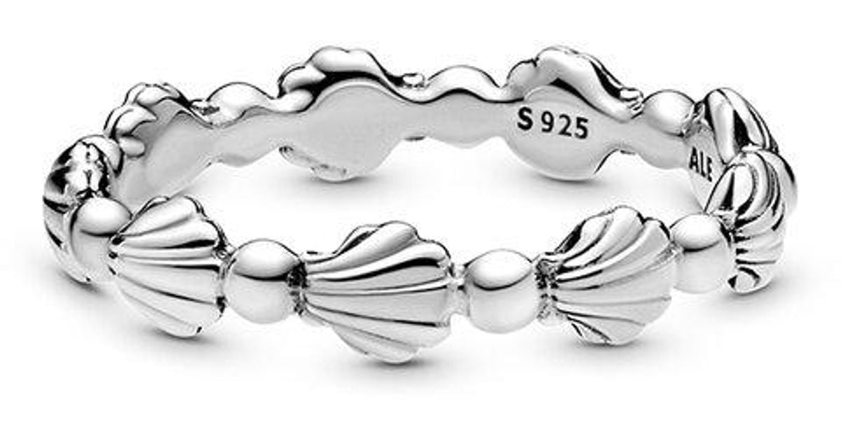 PANDORA Moments Silver Stackable Beaded Seashell Ring in White Lyst