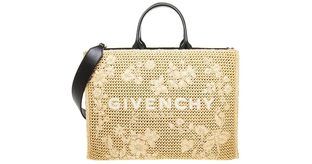 Givenchy Floral Print Medium Raffia & Leather Tote in Metallic | Lyst