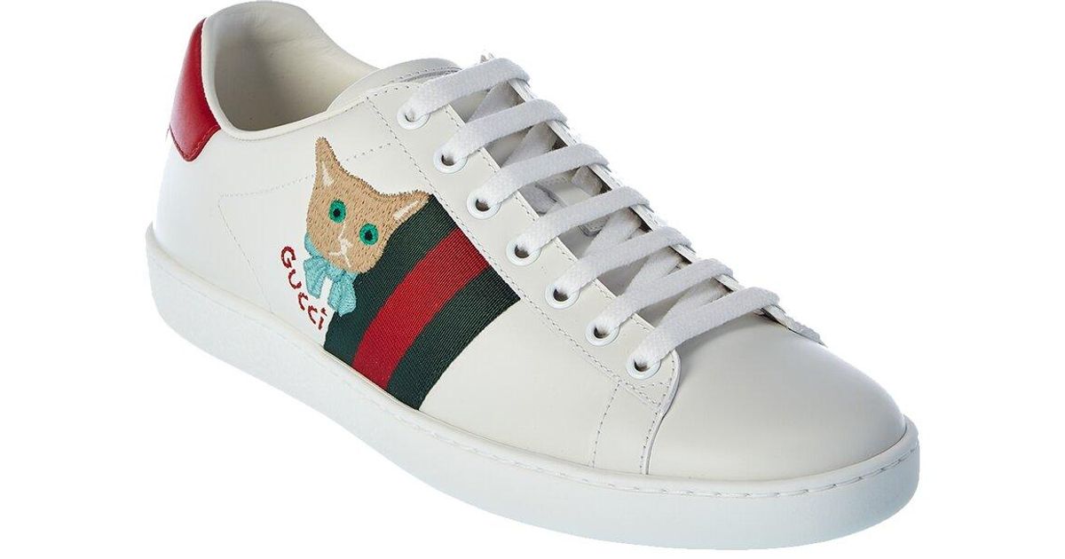 Gucci Ace Cat Leather Sneaker Lyst